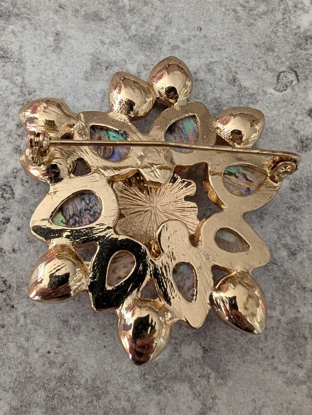 Vintage Floral Brooch with Amber, Red and Pink Stones